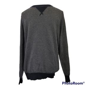 J. Crew mens striped blue / white crew neck sweater ribbed cuffs & hem sz M